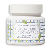Beekman 1802 Whipped Body Cream bottle close-up highlights hydrating formula.
