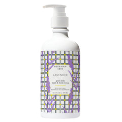 Beekman 1802 goat milk body lotion lavender bottle for moisturized skin.