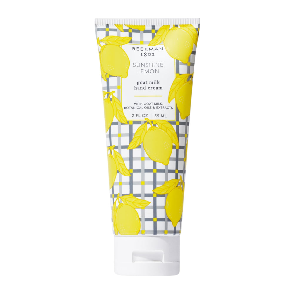 Beekman 1802 goat milk hand cream bottle with sunshine lemon scent delivering daily hydration