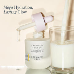 Beekman 1802 Oh! Mega Milky Oil texture swirl showing silky slip and hydration.