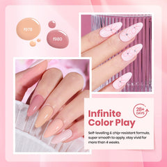 Beetle Nude Pink gel polish set LED curing illustrates quick 60-90 second dry time.