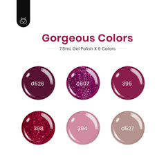 Beetles Berry Merlot collection swatches display six luxurious red-purple tones for versatile nail looks
