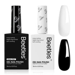 Beetles black and white gel polish bottle with color label for quick shade matching