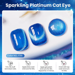 Beetles Blue Cat Eye Gel Polish highlights glittery velvet finish for DIY manicures.
