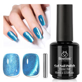 Beetles Blue Cat Eye gel polish bottle with magnet for customizable at-home nail art.