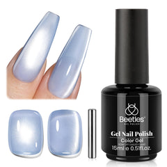 Beetles Blue Cat Eye gel polish bottle with shimmering blue finish for chic nails