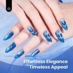Beetles Blue Cat Eye Gel Polish swatch on nail reveals depth and shimmer.
