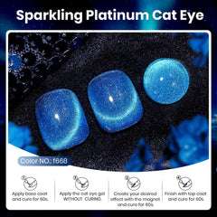 Beetles Blue Cat Eye Gel Polish demonstrates magnetic glitter for dramatic light shifts.