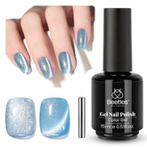 Beetles Blue Cat Eye Polish bottle shows vibrant light blue shimmer for DIY nails.