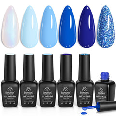 Beetles Aquarius Holy Water B366 swatch shows glittery baby blue finish for winter nails.