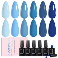 Beetles blue gel polish set with six ocean-blue shades for a chic manicure