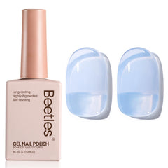 Beetles Blueberry Milk Jelly Gel Polish bottle shows a translucent blue shade for fresh nails.