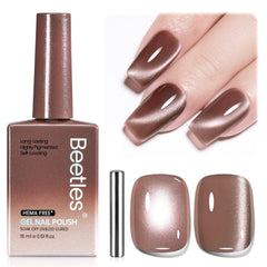 Beetles Amber Hour bottle closeup showing warm brown cat eye shade for fall
