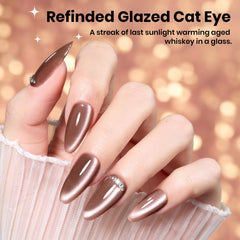 Beetles Amber Hour gel polish on nails under lamp creates subtle cat eye