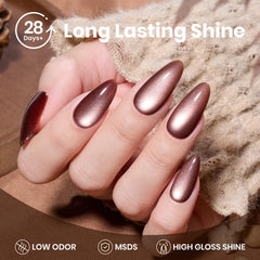 Beetles Brown Cat Eye Gel Polish during curing shows glossy fall-inspired finish