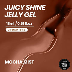 Beetles Brown Jelly Nail Polish swatches on nail display, highlighting semi-transparent mocha finish