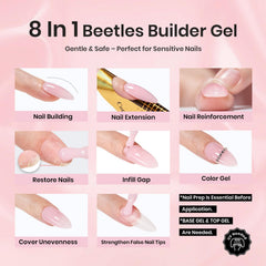 Beetles Builder Gel 8-in-1 apex-building demo showing precise nail shaping