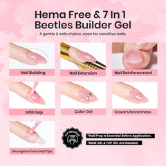 Beetles Builder Gel pink glitter serves as color gel for quick polish.