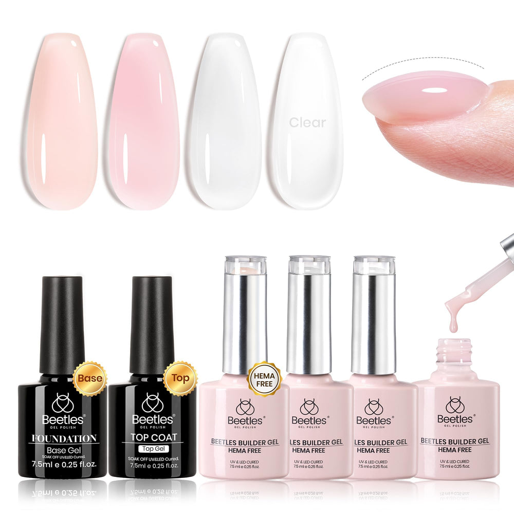 Beetles Builder Gel Set with nude pink colors for natural-looking nails and versatile style