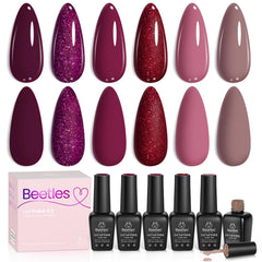 Beetles Burgundy Gel Polish Set bottle closeup shows rich berry merlot shades for at home manicures