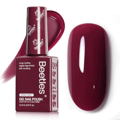 Beetles Burgundy Red gel polish bottle close-up showcases rich shade for nails