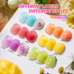 Beetles Candy Spritz Jelly Polish color swatches reveal translucent pastels for layering.