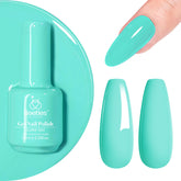 Beetles Cascade Green gel polish bottle showcases vibrant, long-lasting shade.