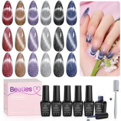 Beetles Cat Eye gel polish set shows magnetic effect for at-home nails