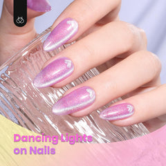 Beetles Cat Eye Gel Polish F727 reveals green-to-silver cat eye shimmer.