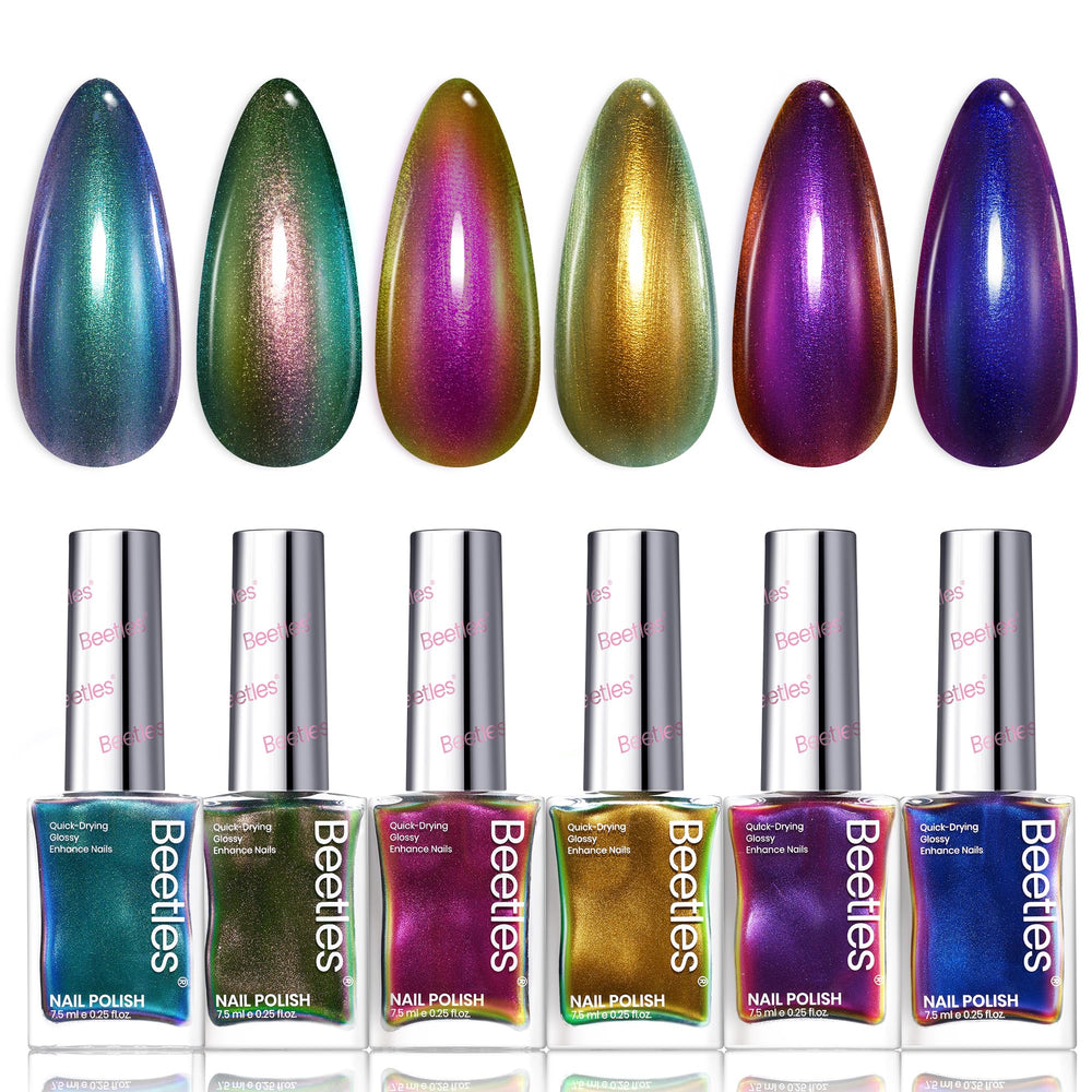 Beetles Chrome Nail Polish Set Ember bottle with six holographic shades for autumn nails