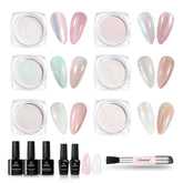 Beetles Chrome Nail Powder Aurora Pearl White for pearlescent glow and mirror shine.