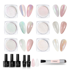Beetles Chrome Nail Powder Aurora Pearl White for pearlescent glow and mirror shine.