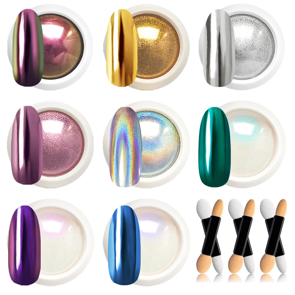 Beetles Chrome Nail Powder pearlescent green finish for glossy gel nails