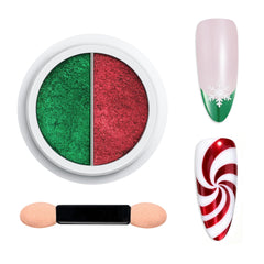 Beetles Chrome Nail Powder red-green palette on nails with vibrant mirror finish