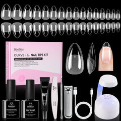 Beetles Curve-EX almond nail tips for secure curved-nail extensions.