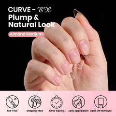 Beetles Curve-EX almond tip size chart illustrates 16 options for precise fit.