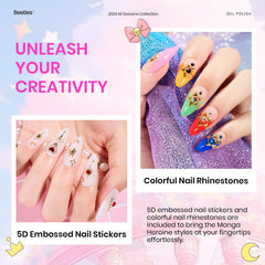 Beetles embossed 5D nail stickers add texture and flair.