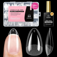Beetles Etch-X almond short nail tips in 12 sizes for precise fitting