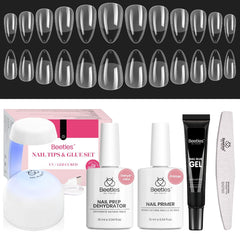 Beetles Etch-X almond short tips closeup for precise nail extensions