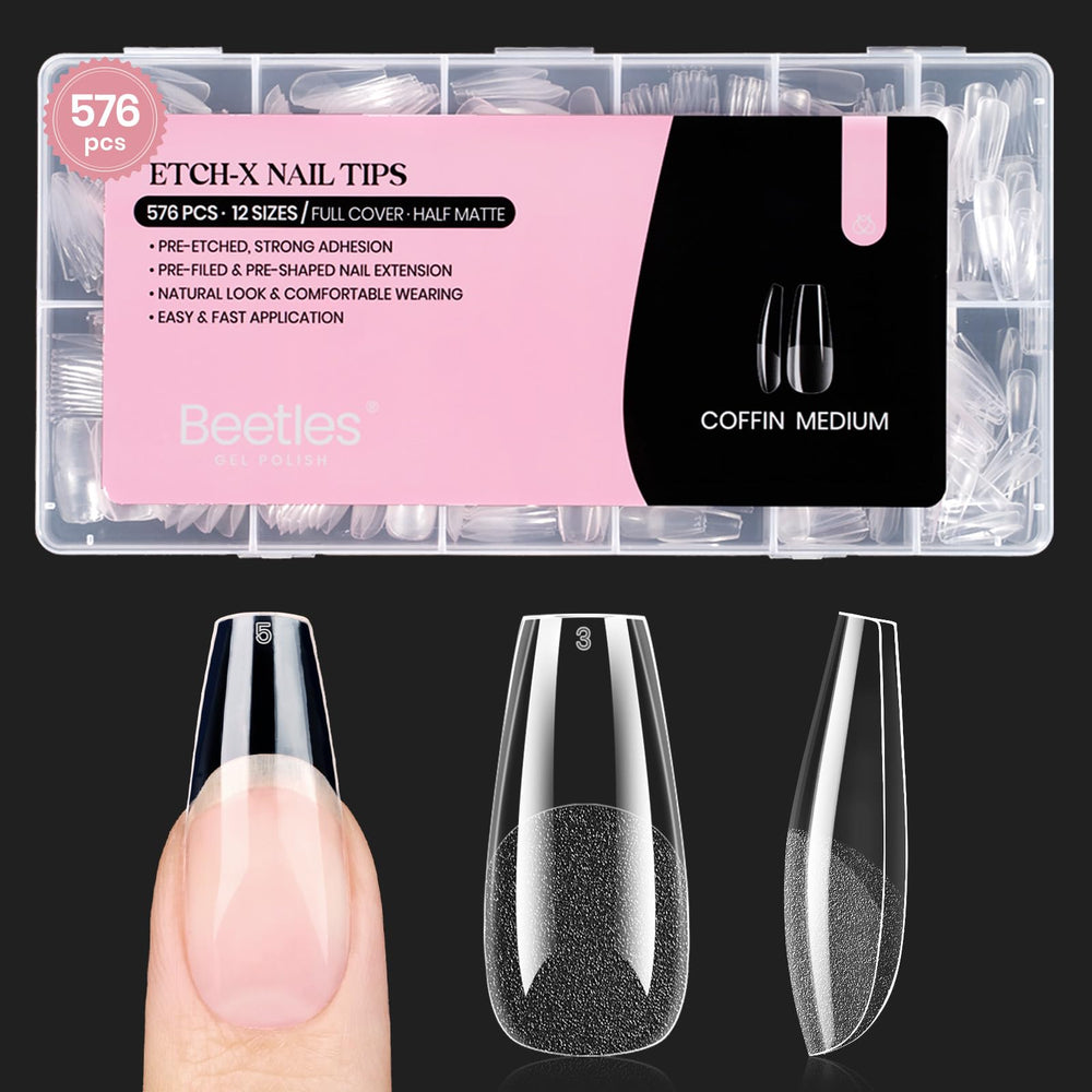Beetles Etch X medium coffin full-cover nail tips for durable extensions