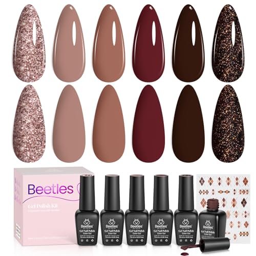 Beetles Fall Gel Polish Set front kit view shows six color options for stylish DIY nails