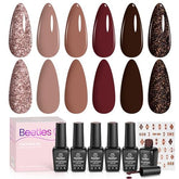 Beetles Fall Gel Polish Set front kit view shows six color options for stylish DIY nails