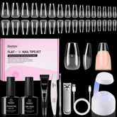 Beetles Flat-X coffin tips close-up for flush natural nail fit and comfort.