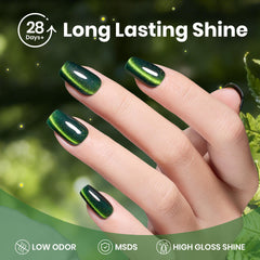 Beetles Forest Flame Cat Eye polish demonstrates long wear and gloss.