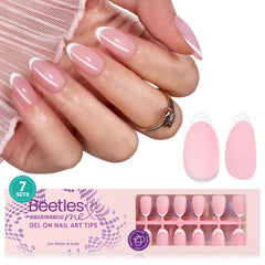 Beetles French Tips press-on nails pink set for quick at-home manicure.