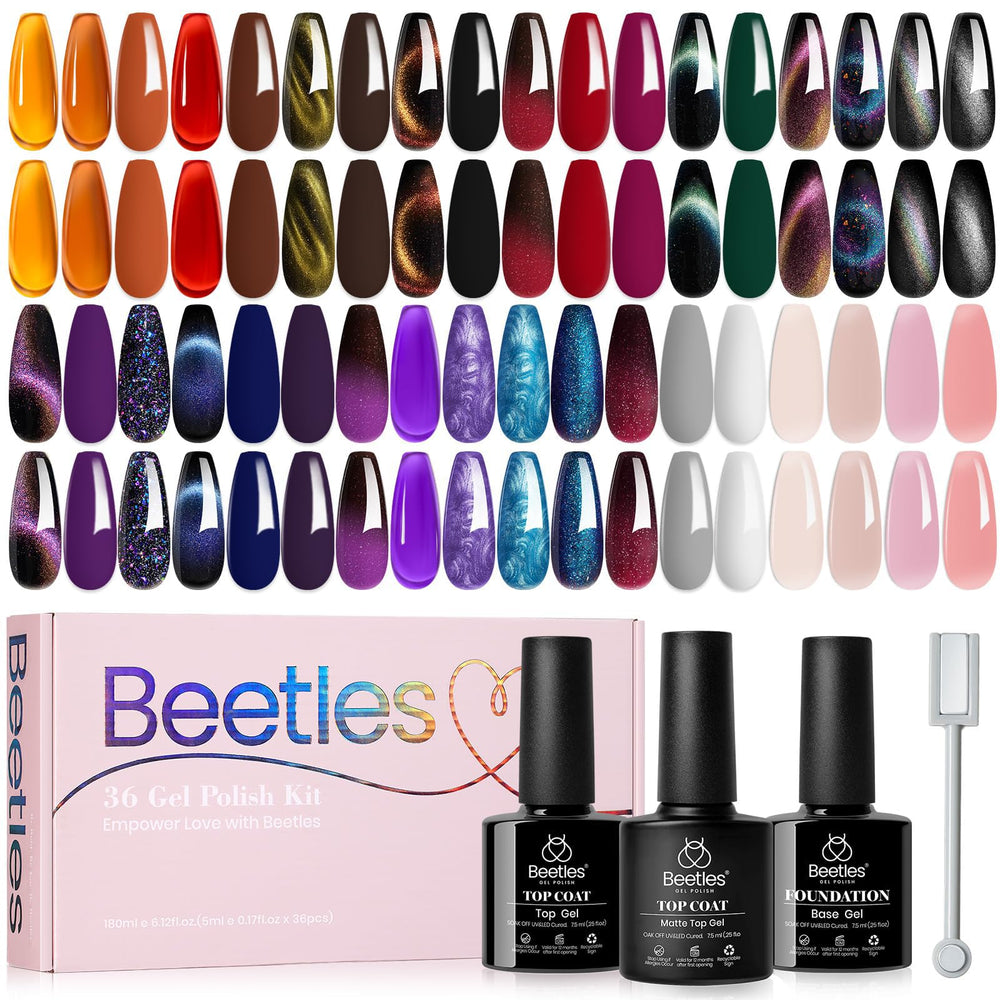 Beetles Gel Nail Polish 39pc treasure box open showing color variety for versatile looks