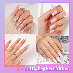 Six Beetles jelly milky pink nude shades swatches on nails.