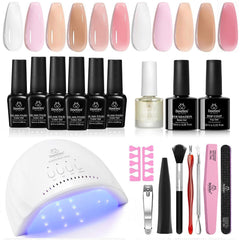 Beetles Gel Nail Polish Kit with UV/LED light — front view of complete manicure setup.