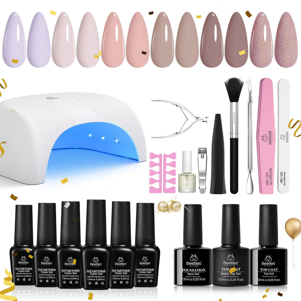 Beetles gel nail polish kit with UV light for at home manicure.