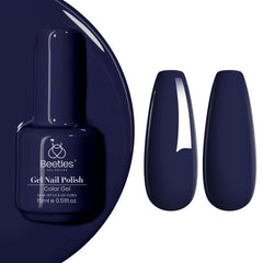 Beetles Gel Polish Midnight Navy Bottle shows bold color for at-home manicures.